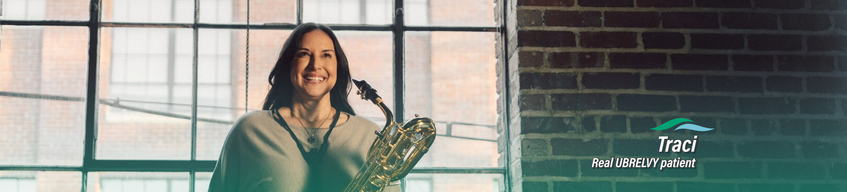 UBRELVY patient playing a saxophone after having relief from her migraine